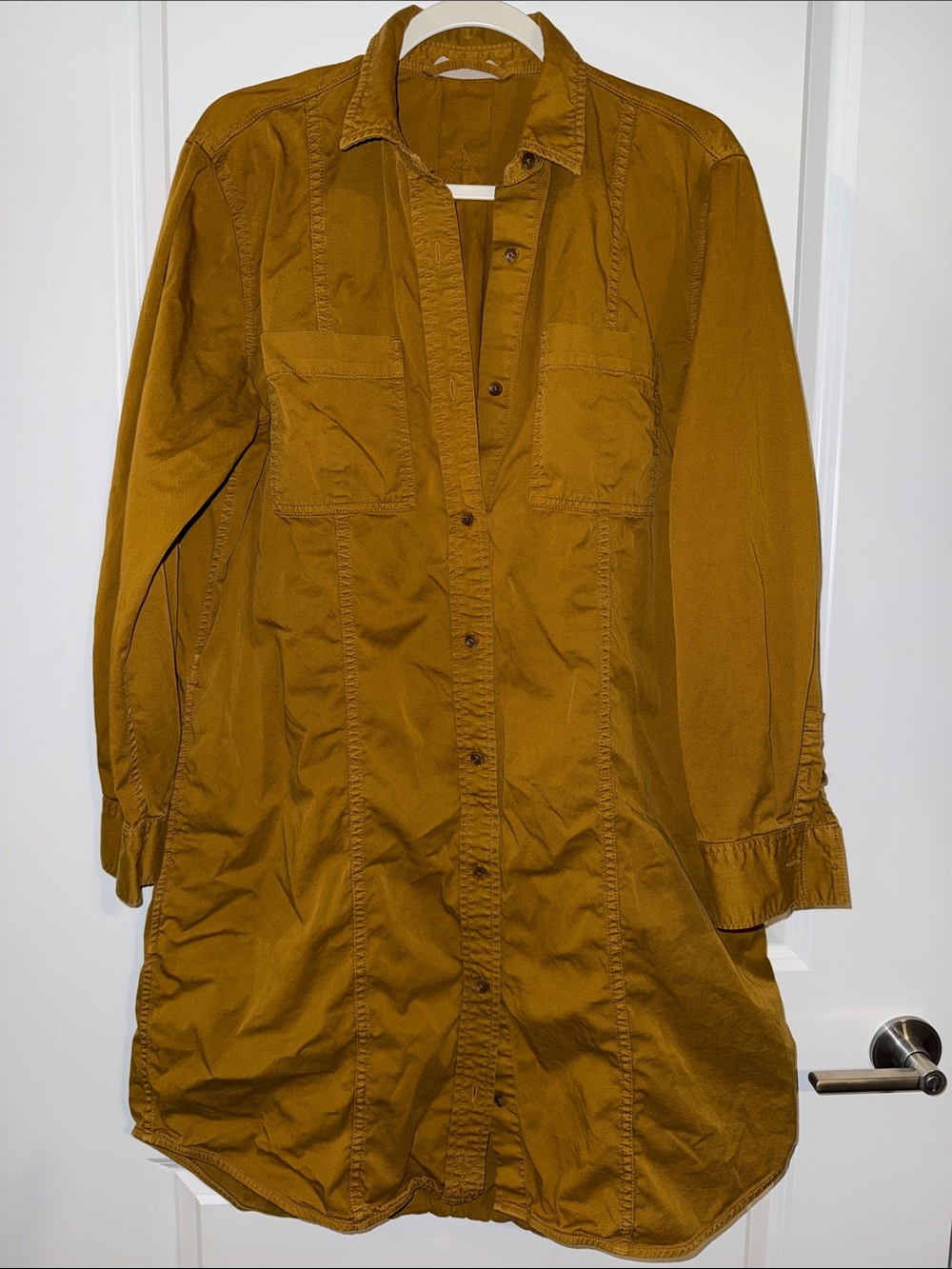 Everlane Mustard Button-Front Long-Sleeve Shirt Dress